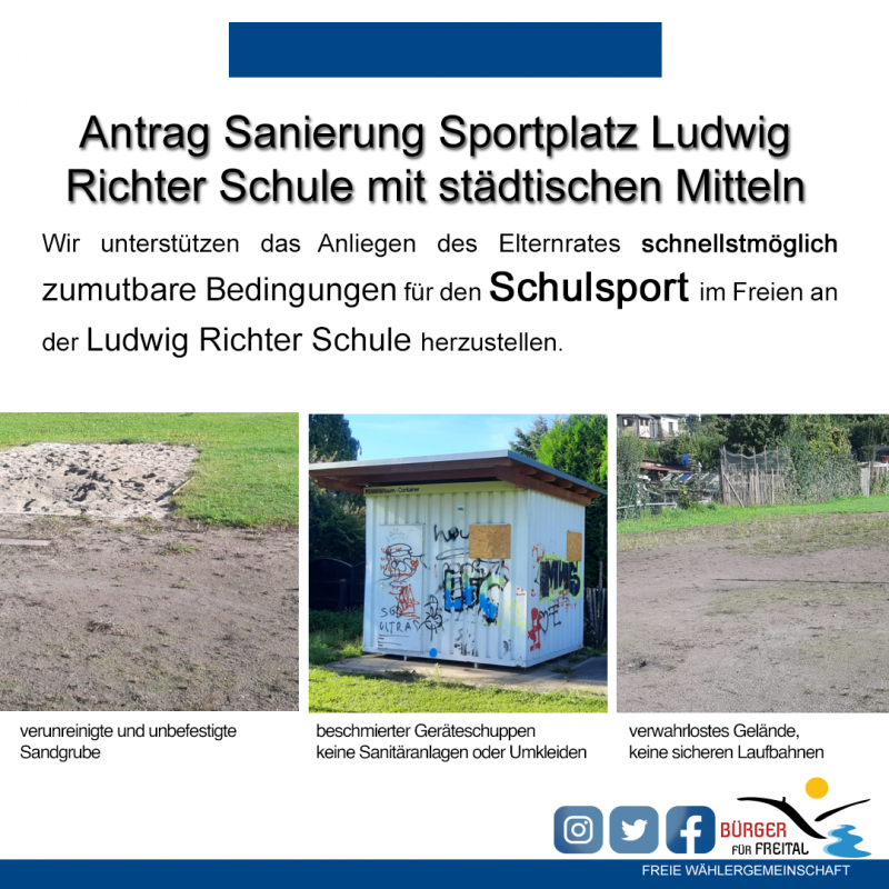 Antrag Sanierung Sportplatz Ludwig Richter Schule mit städtischen Mitteln